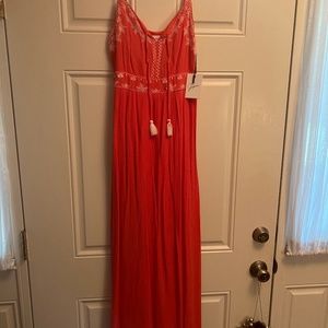 Coral Maxi Dress with Tassel Ties